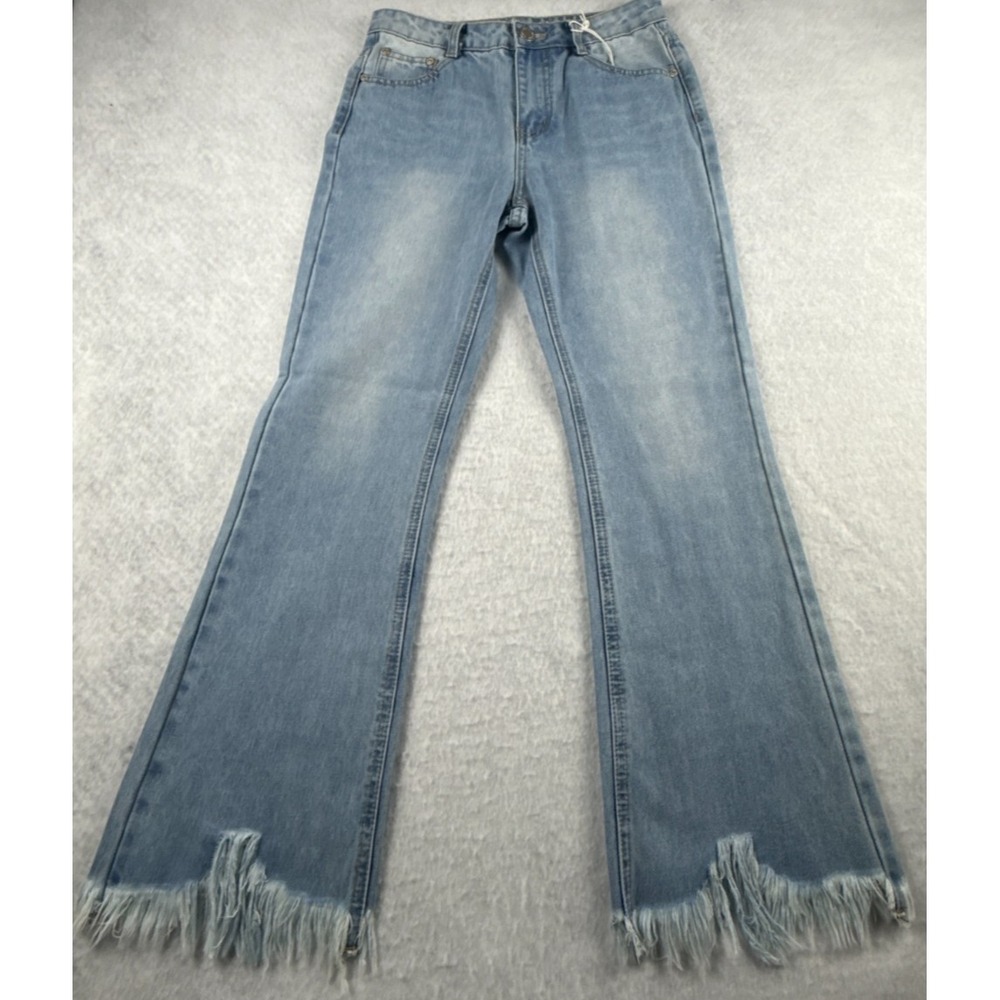 Monkey Ride Women's Size 7 Light Wash Frayed Hem Flare Leg Mid‎ Rise Jeans NWT